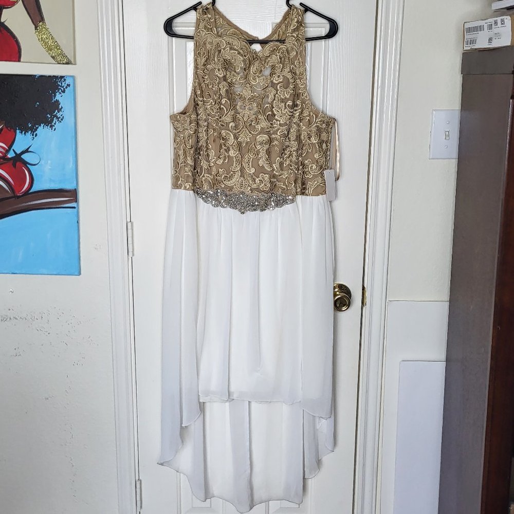 Embroidered Tan & White Dress Size 18-19